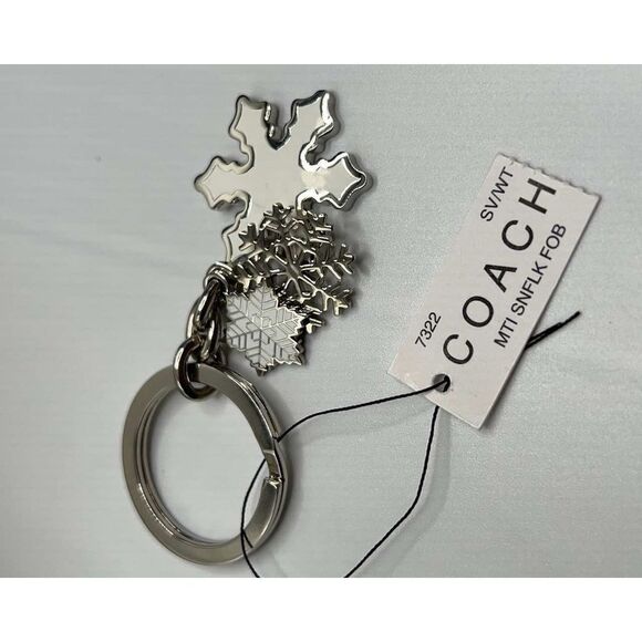 COACH White 3 snowflake Purse Charm Key Chain / Fob Silver White - Picture 8 of 8